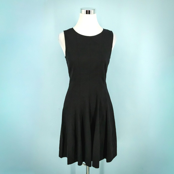 Theory Size 4 Black Tilifi Crew Scoop Neck Sleeveless Fit Flare Linen Dress - Picture 1 of 7